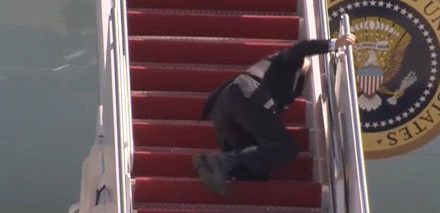 WATCH: Biden Stumbles, Falls Multiple Times While Climbing Steps to Air Force One